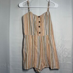 Altar'd State Romper Medium Multicolor Striped Tie Back Button Front